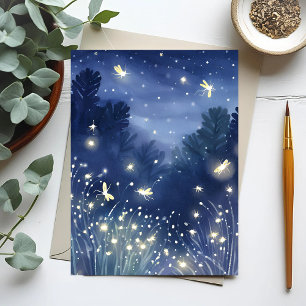 Glühwürmchen bei Nacht Glühwürmchen Blau Aquarel Postkarte