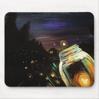 Glühwürmchen-Mason-Glas mondbeschienene Hütte verz Mousepad