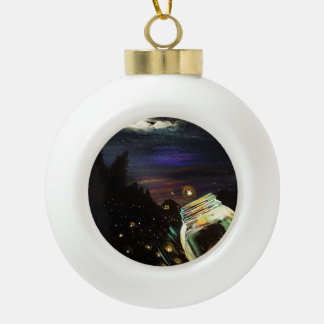 Glühwürmchen-Mason-Glas-Mondlicht-Hütte-Waldnacht Keramik Kugel-Ornament