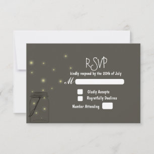 Glühwürmchen-Mason-Glas-Rustikal-Hochzeit-Zusage-E RSVP Karte