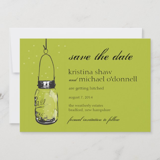 Glühwürmchen & Mason Jar Save the Date (Vorderseite)