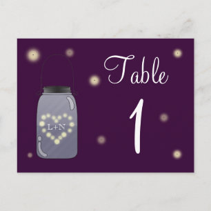 Glühwürmchen und Mason Jar Herz Liebe Tisch Nummer Postkarte