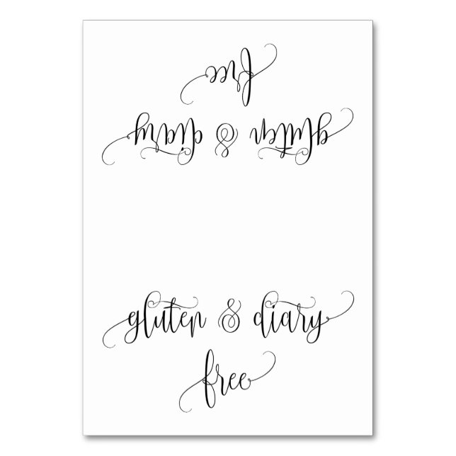 Gluten and Diary Free Table Tent card Tischnummer (Vorderseite)