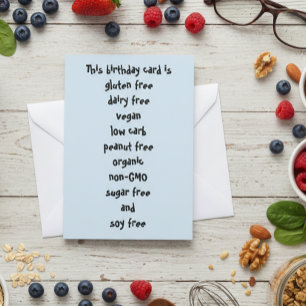 Gluten Dairy Sugar Soy Carb Free Funny Birthday Karte