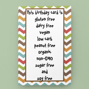 Gluten Dairy Sugar Soy Carb Free Funny Birthday Karte