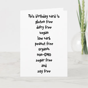 Gluten Dairy Sugar Soy Carb Free Funny Birthday Karte