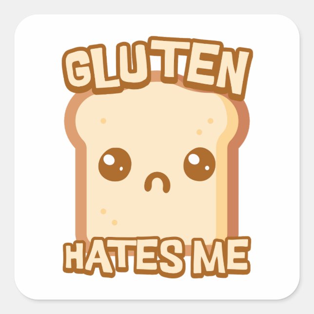 Gluten hasst mich! Niedlicher Funny Brot Cartoon Quadratischer Aufkleber (Vorderseite)