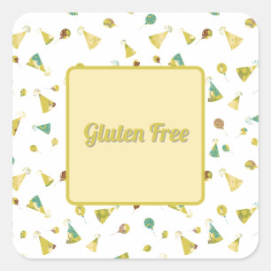 Glutenfrei Ernährungsmützen und Ballons Muster Quadratischer Aufkleber