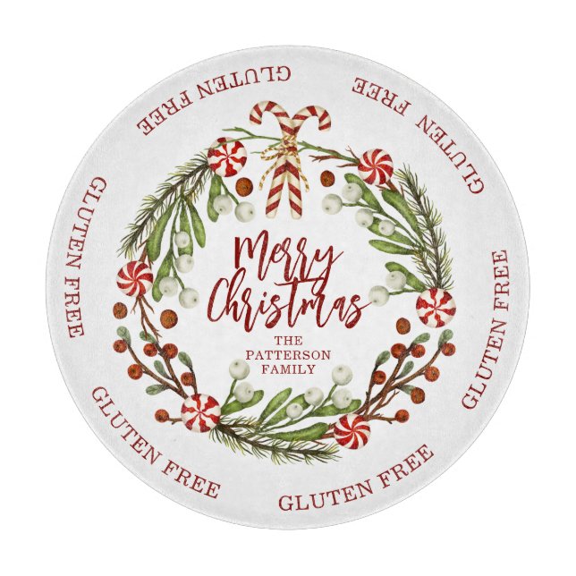 Glutenfrei frohe Weihnachts Candy Cane Floral Schneidebrett (Vorderseite)