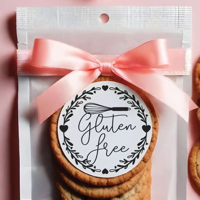 Glutenfreie Bäckerei Whisky & Wreath Black & White Runder Aufkleber (Gluten Free Bakery Whisk & Wreath Black & White Classic Round Sticker)