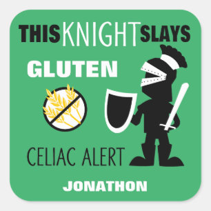 Glutenfreie Celiac Alert Green Knight Kids Quadratischer Aufkleber