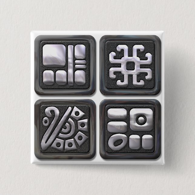 Glyphs-Mayaschwarzes und silbern Button (Vorderseite)