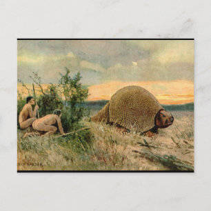 Glyptodon und Höhlenmensch jagen Vintages Bild Postkarte
