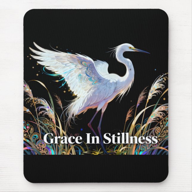 "Gnade in Stille" Fantasy-Reiher-Mauspad Mousepad (Vorne)