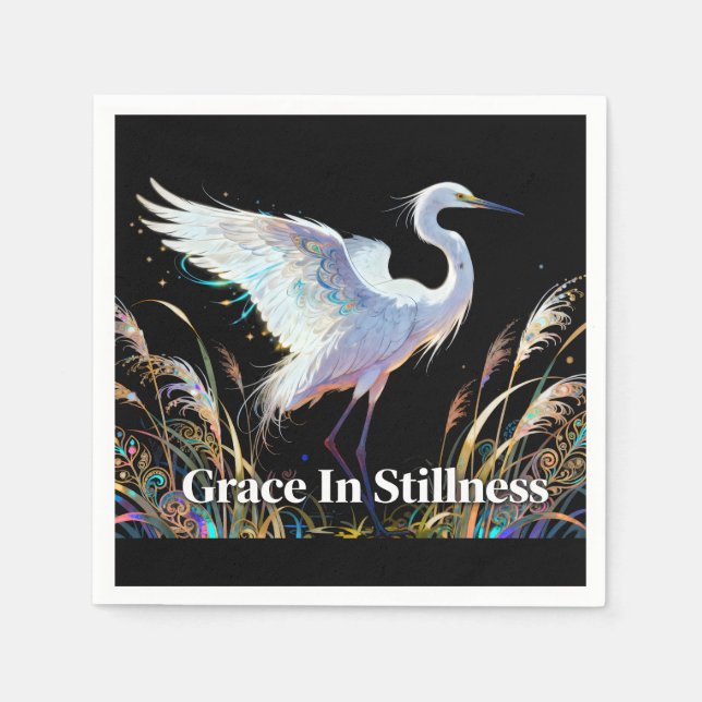 "Gnade in Stille" Fantasy Reiher Serviette (Vorderseite)
