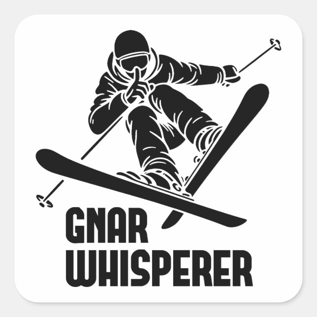 Gnar Whisperer Skiing Quadratischer Aufkleber (Vorderseite)