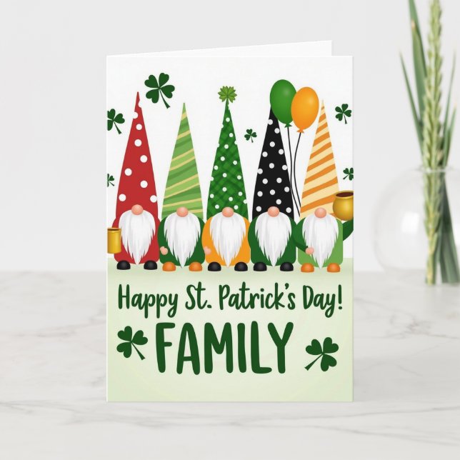 Gnom Familie Frohen St. Patrick's Day Grußkarte Karte (Vorderseite)