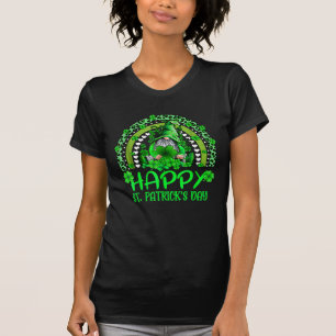 Gnom hält Glückskleeblatt Regenbogen Leopard T-Shirt