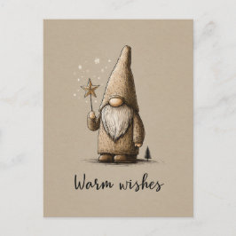 Gnom-Illustration mit "Warme Wünsche"-Text Postkarte