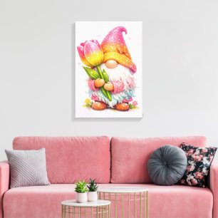 Gnom mit einer Tulpe Leinwanddruck