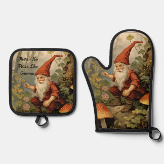 Gnom Mit Pilzen Ofenhandschuh und Topflappen Set
