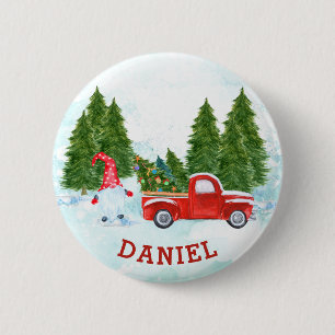 Gnom mit rotem LKW Weihnachten Button