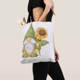 Gnom mit Sonnenblume und Noten auf einer Tote-Tasc