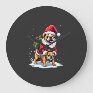 Gnom Reitet auf Englisch Bulldogge Weihnachten Xma Große Wanduhr