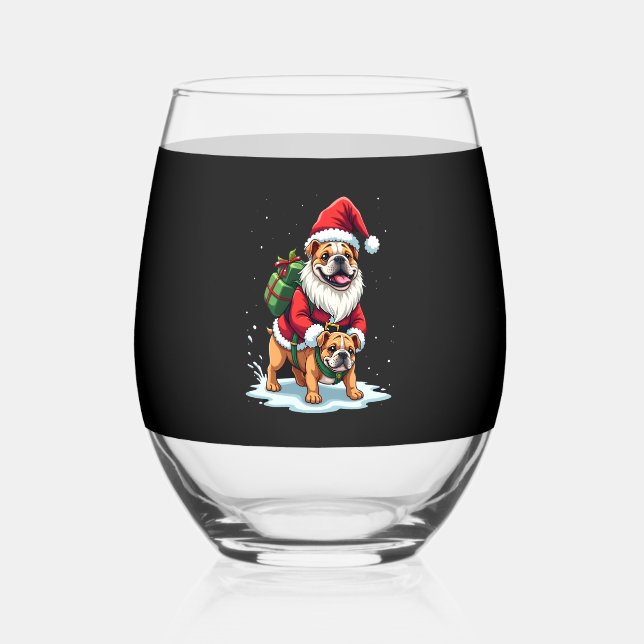 Gnom Reitet Englische Bulldogge Weihnachten Xmas J Weinglas Ohne Stiel (Vorderseite)