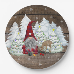 Gnom Rotkarierter Eichhörnchen Weihnachtsbaum Reh Pappteller