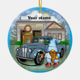 Gnom-Tankstelle Keramik Ornament