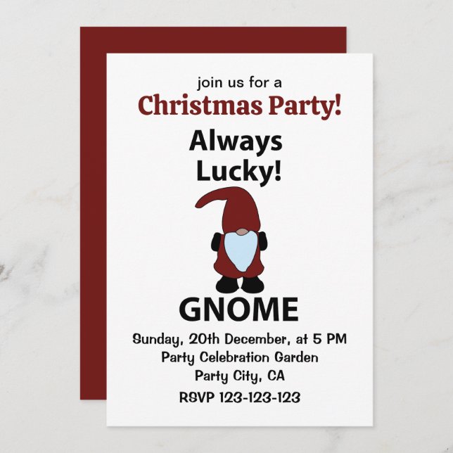 Gnome Always Lucky Gnome Weihnachtsgebäck Party Einladung (Vorne/Hinten)