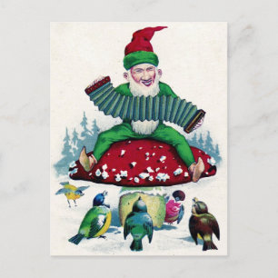 Gnome and Birds Sing and Celebrate Feiertagspostkarte