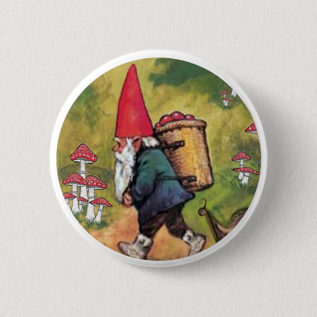 Gnome-Apple-Korb-Schnecke-Pilz-Fantasie Button (Vorderseite)
