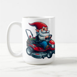 Gnome auf dem Rasenmäher mit Blume-Korb Kaffeetasse