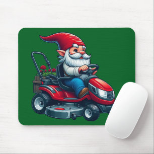 Gnome auf dem Rasenmäher mit Blume-Korb Mousepad