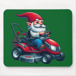 Gnome auf dem Rasenmäher mit Blume-Korb Mousepad