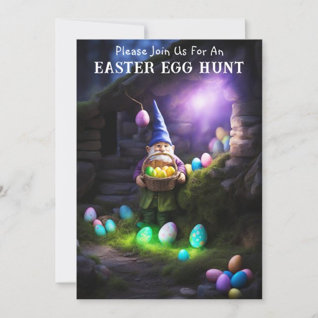 Gnome auf der nächtlichen Happy Oaster Egg Hunt Einladung (Vorderseite)