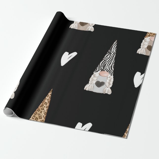 Gnome auf schwarzem Geschenkpapier (Ungerollt)