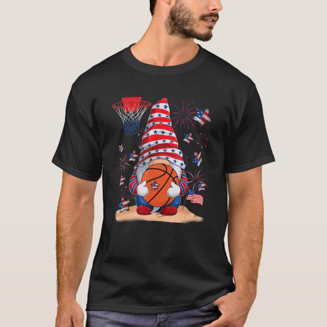 Gnome Basketball 4th July Red White Blue Boys Kids T-Shirt (Vorderseite)