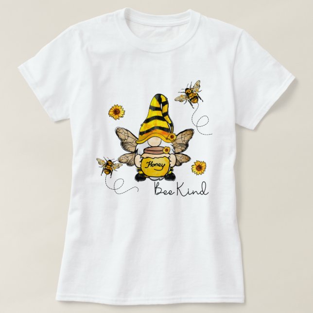 Gnome Bee Kind Sonnenblume Ladie T - Shirt (Design vorne)