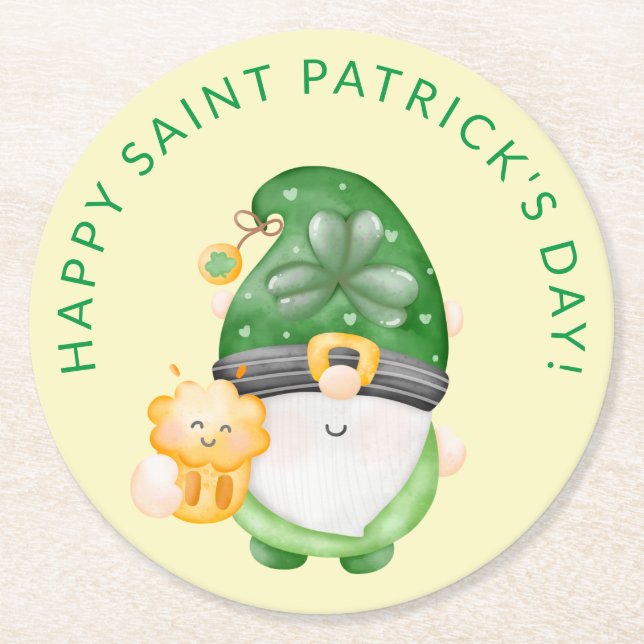 Gnome Beer Happy Saint Patrick's Day Party Runder Pappuntersetzer (Vorderseite)