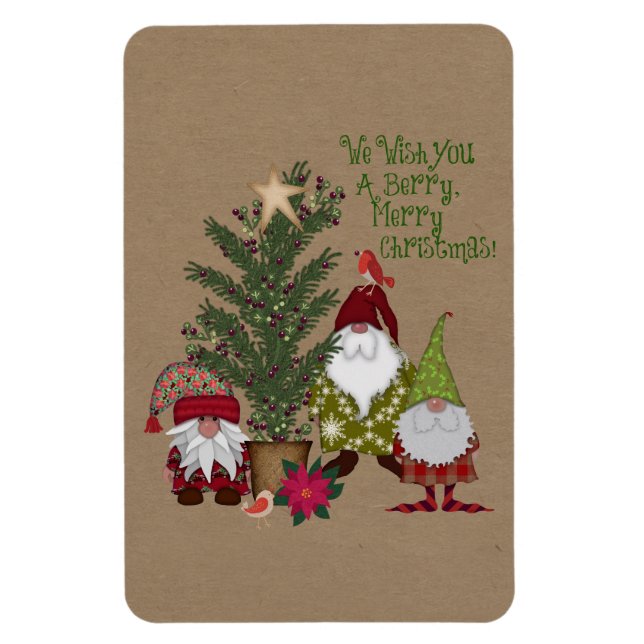 Gnome Berry Frohe Weihnachten 4 x 6 Magnet (Vertikal)
