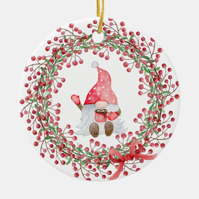 Gnome Berry Wreath Keramik Ornament (Vorne)