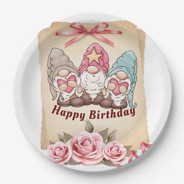 Gnome Birthday singen Pappteller (Vorderseite)