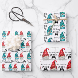 Gnome Birthday Wrapping Paper Flat Sheet Set 3 Geschenkpapier Set