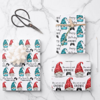 Gnome Birthday Wrapping Paper Flat Sheet Set 3 Geschenkpapier Set