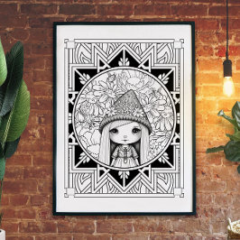 Gnome Blume Mandala Adult Coloring Poster