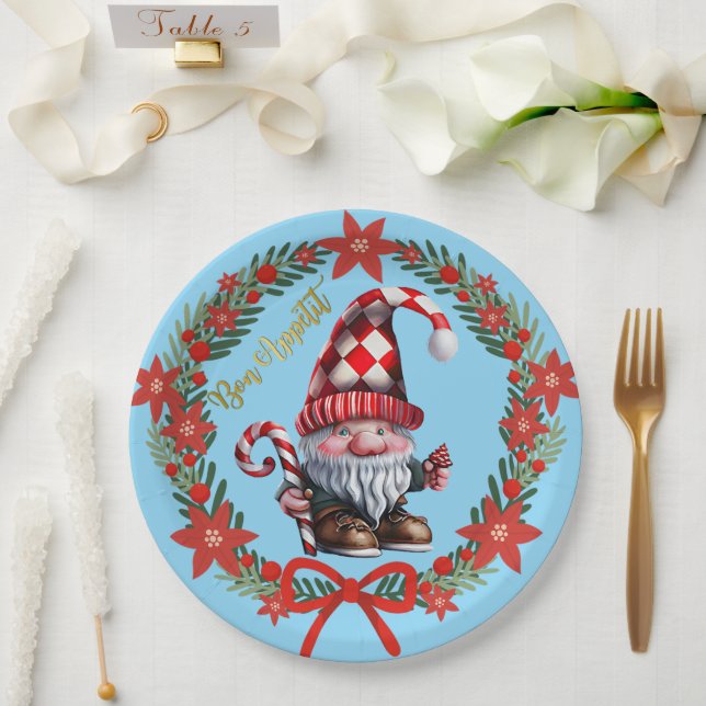Gnome Bon Appétit Holiday Plate Pappteller (Hochzeit)