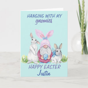 Gnome Bunny Happy Oaster Personalisierter Name Karte